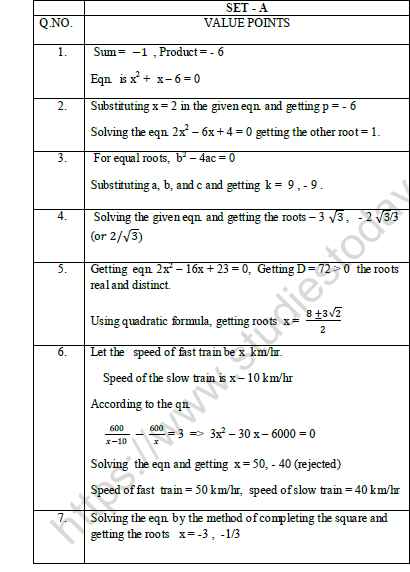 CBSE Class 10 Mathematics Worksheet Set A Solved